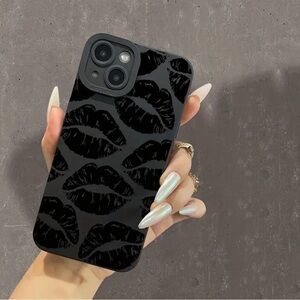 Apple iPhone Phone Case Lip Print Black Shockproof TPU Case